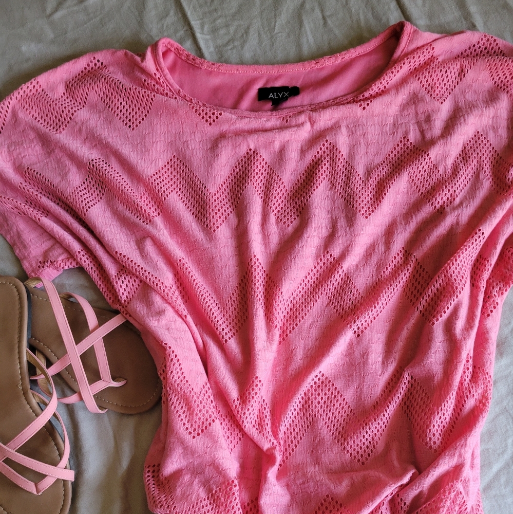 Alyx Pink Crochet Chevron Knit Top